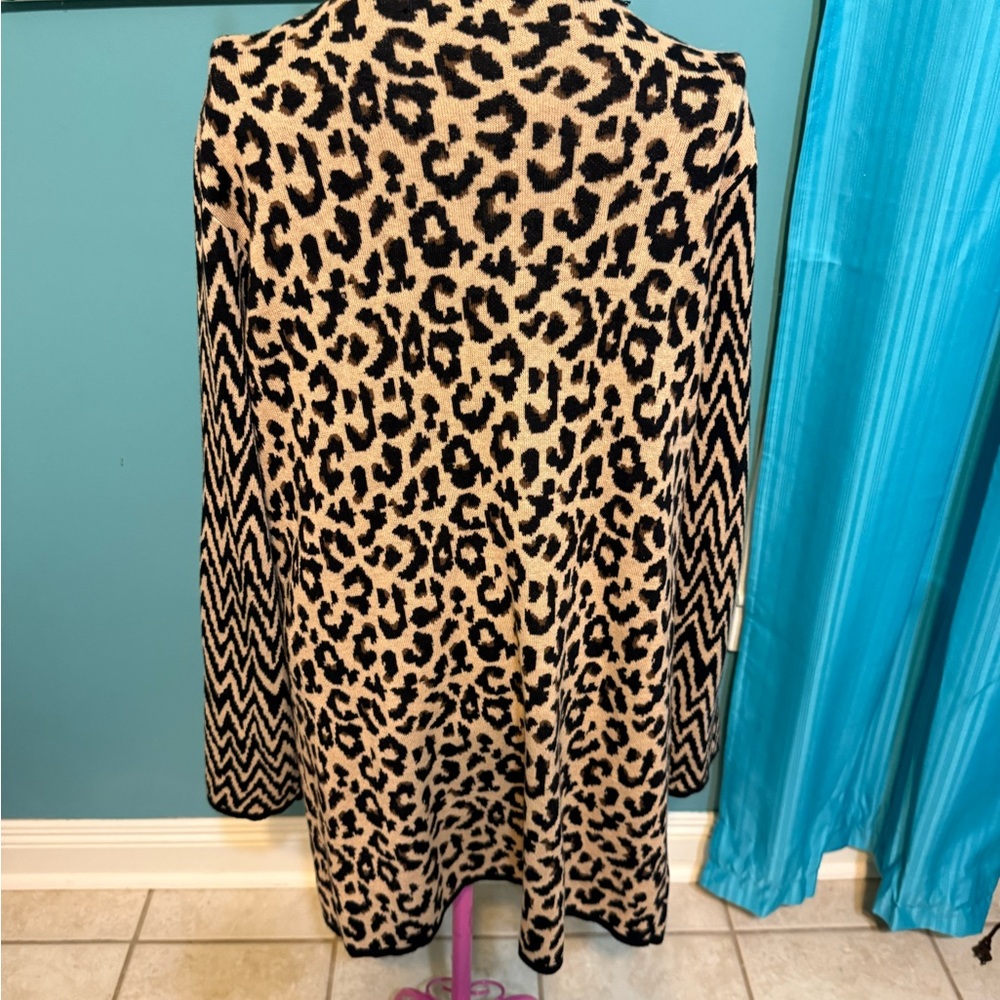 Notations Black and Tan Leopard Print Cape Coat